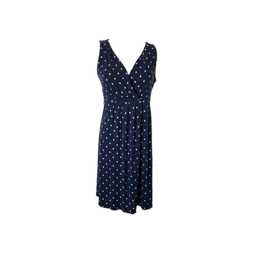 St Johns Bay Cotton Knee Length Dress Blue Polka Dot Cottagecore Summer Size M